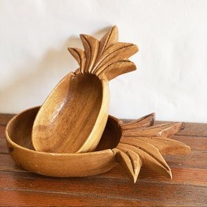 Vintage Teakwood Pineapple Catch-all Bowls